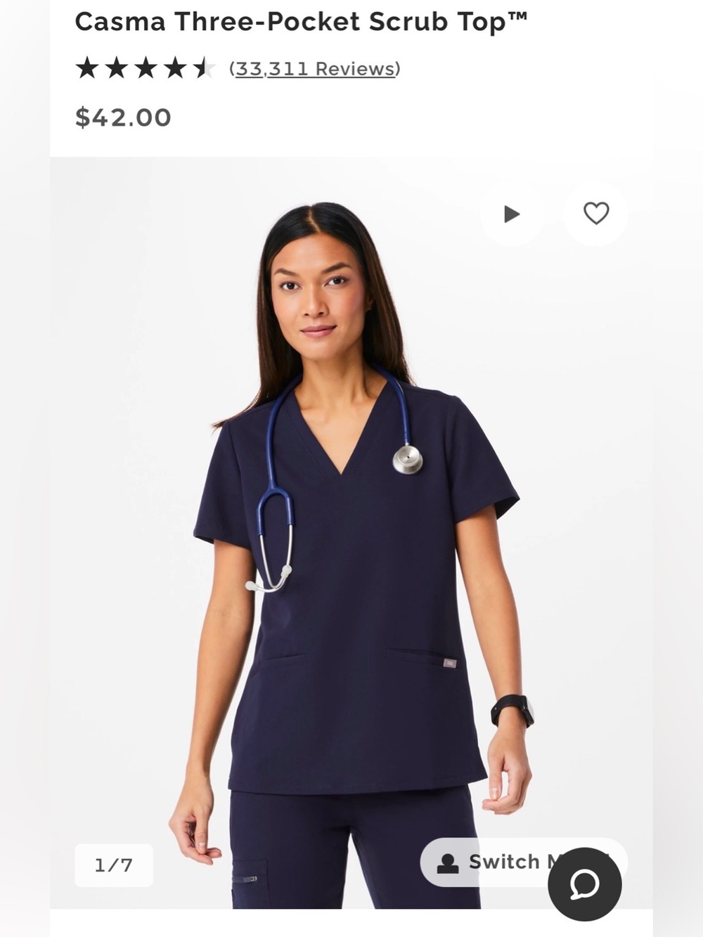 Figs Casma Three-Pocket Scrub Top women’s size XL navy